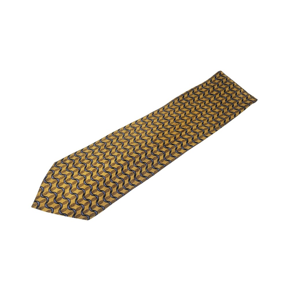 SAVILE ROW Premium Silk Tie - Gold & Blue Wave Pattern - Classic Menswear